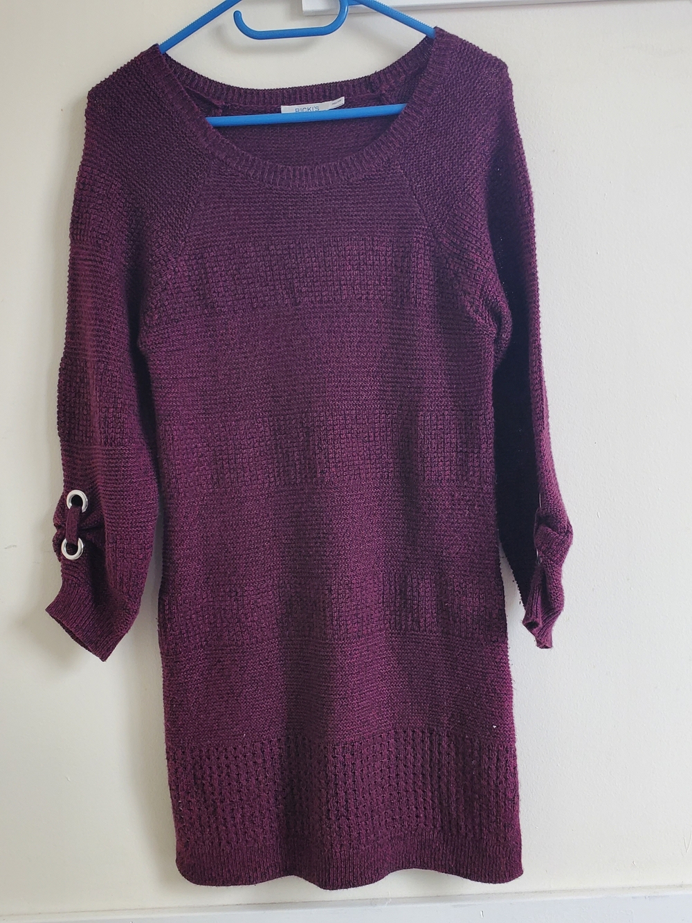 Plum Knit Sweater Dress with Grommet Sleeve Detail